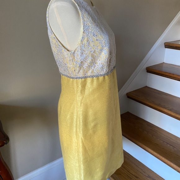 Anthropologie Vintage Erin Featherstone  Satin Lace Yellow Shift Dress 6 - Picture 7 of 9